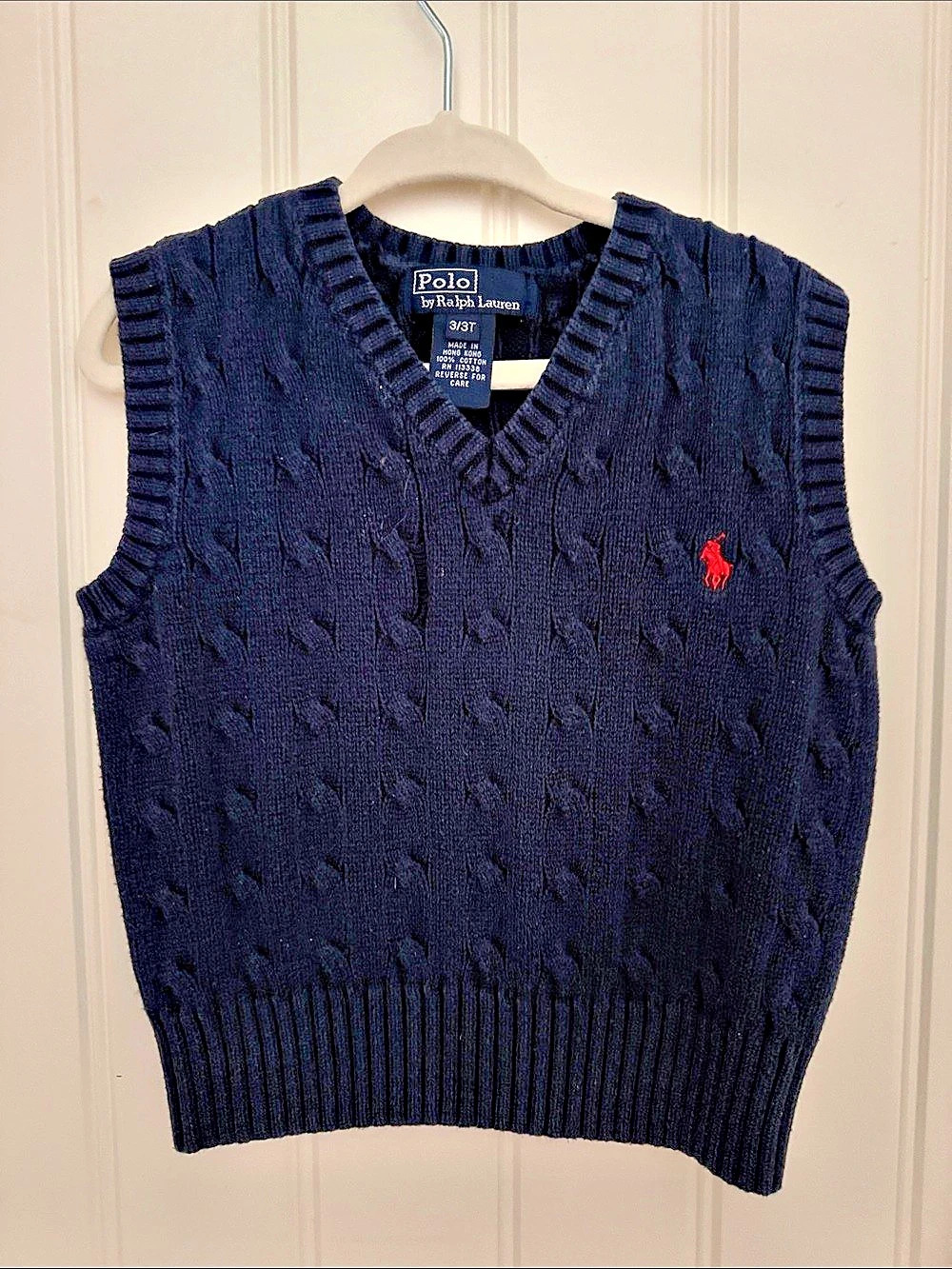 Polo Ralph Lauren Cable Knit V-Neck Vest in Blue Size 3/3T